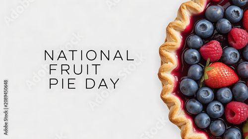 National Fruit Pie Day celebration with a close-up of a berry fruit pie featuring blueberries, raspberries, and strawberries.