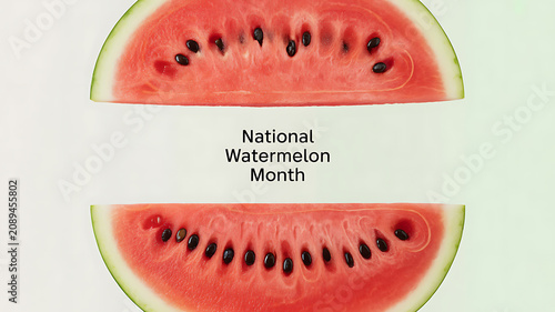 National Watermelon Month celebration with sliced watermelon halves displayed against a light background