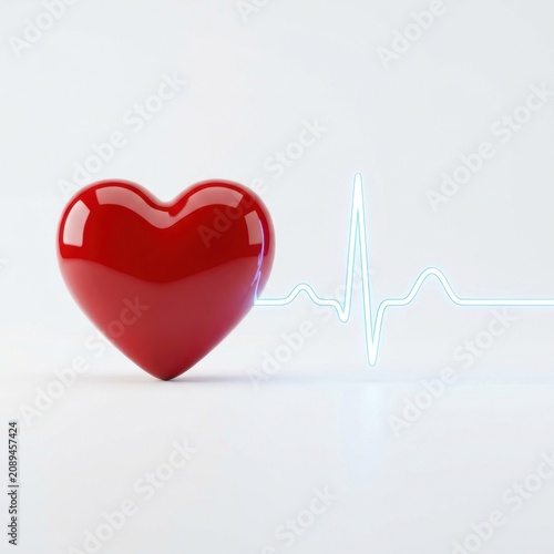 Red Heart Symbol with EKG Line on White Background.
