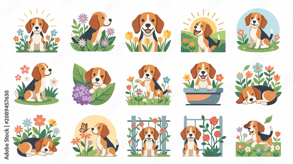 Fototapeta premium Cute puppies seamless halftone dot pattern border