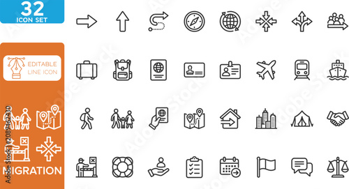 Bild auf Leinwand Migration line editable Icons set