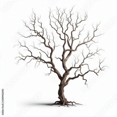 Bare Twisted Tree Branch Isolated on White