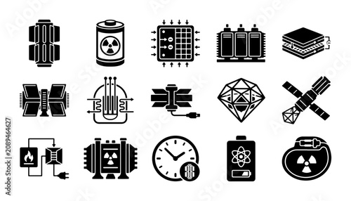 Cuadro en lienzo Nuclear energy icon set, atomic power and radioactive technology symbols, 15 bla