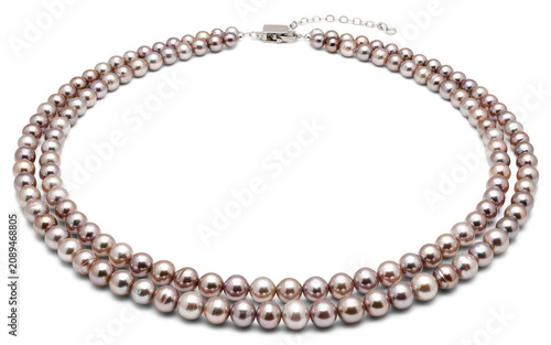 Elegant double strand rose pearl necklace with sterling silver clasp during studio lighting isolated on transparent background