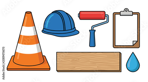 Construction and renovation tools flat design vector illustration