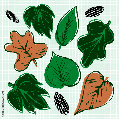 Hand Drawn Botanical Leaves Collection – Colorfull Engraving Style Vector Set