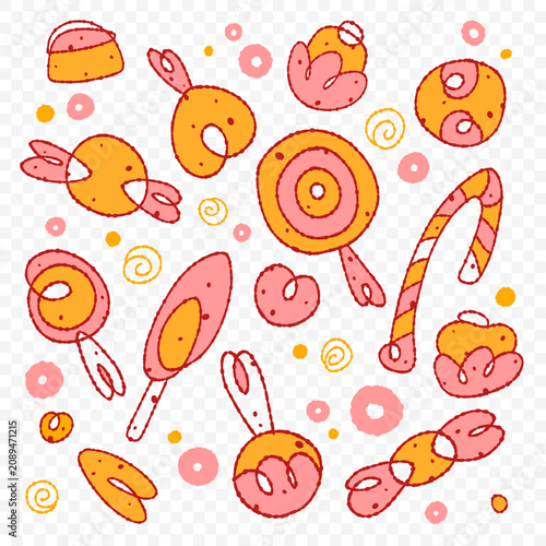 Cute Hand Drawn Candy Collection – Kawaii Sweet Doodle Vector Set