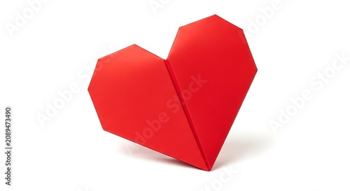 Принти на полотні Red paper heart folded in origami style isolated on a white background, represen
