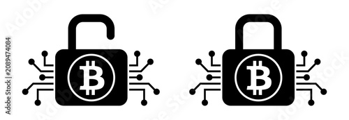 Bitcoin Security Lock Icon Unlocked Locked Vector Symbol Illustration