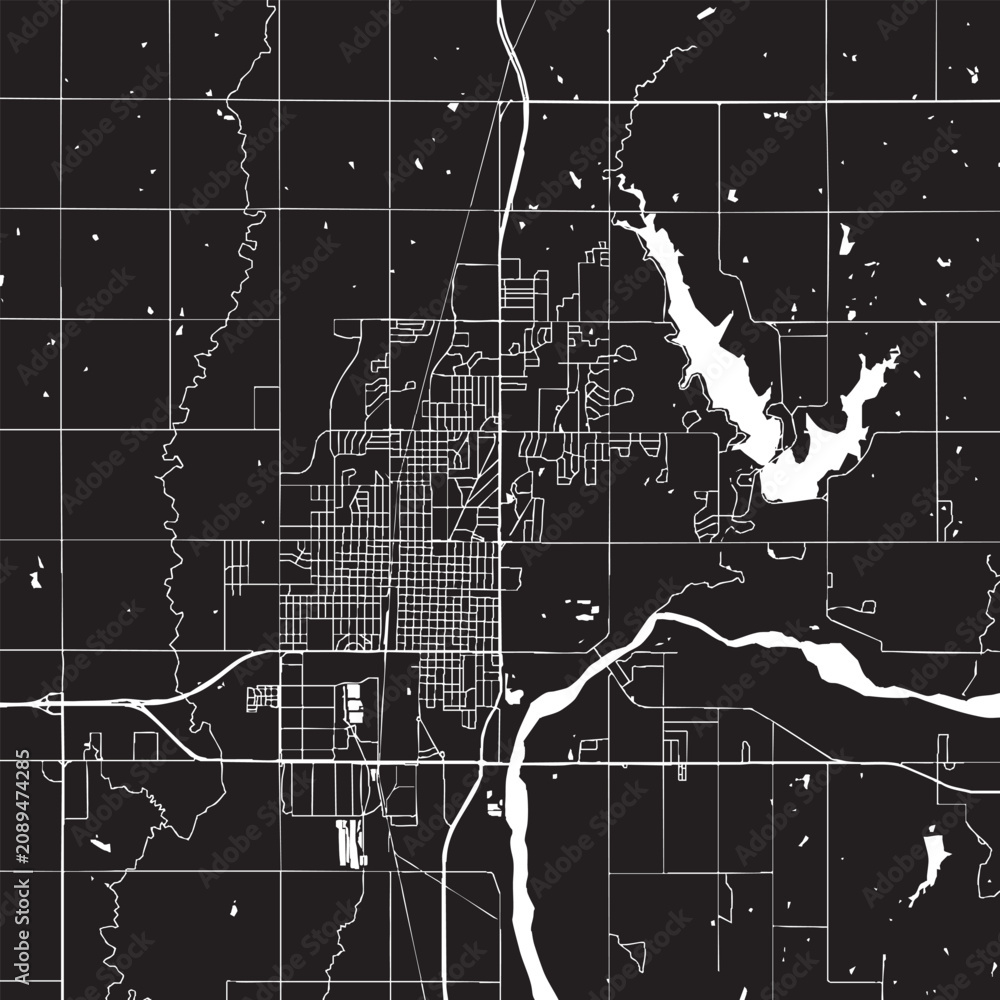 Fototapeta premium Ponca City Oklahoma city map vector illustration. Black and white street map of Ponca City OK USA