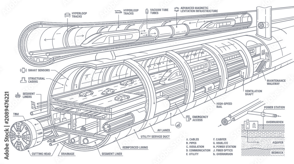 Obraz premium Conceptual Cross-Section of Futuristic Hyperloop Transportation System
