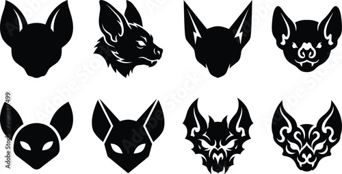 Bat face silhouette bundle vector illustration