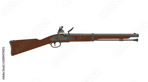 Old fashioned brown wooden rifle gun.