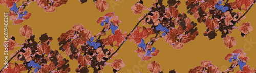 Billede på lærred Seamless pattern with ripe redcurrant berries and green leaves on branches isola