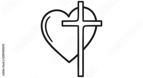 Bild auf Leinwand Heart And Cross Line Art Religious Symbolism On White Background