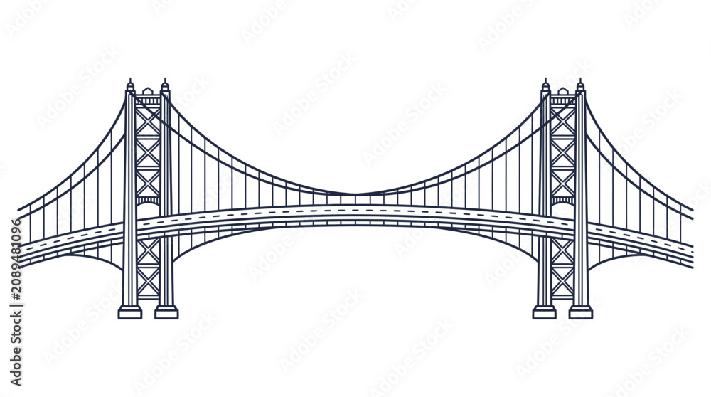 Fototapeta premium Suspension Bridge Icon - Modern Outline Illustration
