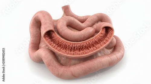 human body Detailed 3D Render of Human Small Intestine Cross Section Showing Villi