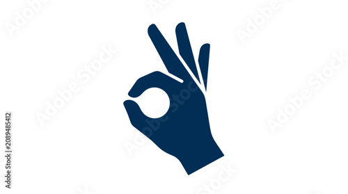 Blue Okay Hand Gesture Icon on White Background