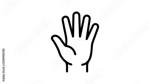 Open hand icon, five fingers, line art, white background