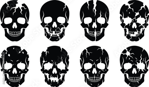 Human skull silhouette icon set vector collection halloween 