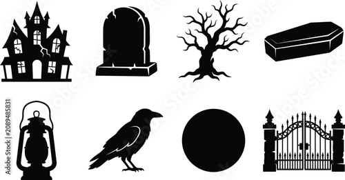Halloween haunted icon set vector collection