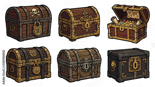 Obraz na płótnie Vintage Pirate Treasure Chests Collection, Open and Closed