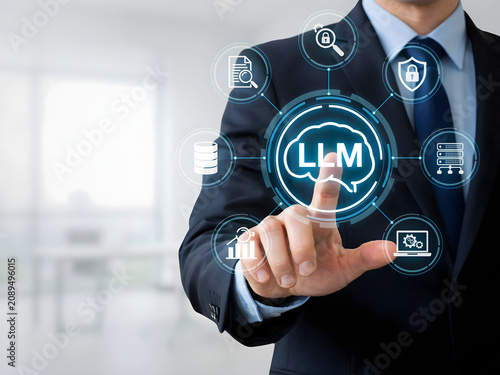 Businessman interacting with futuristic interface icons for technology and innovation concept
