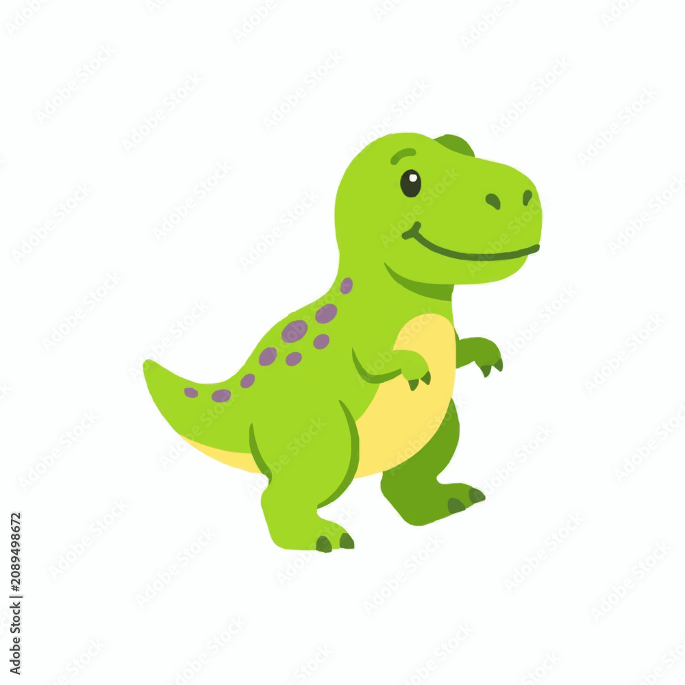 Fototapeta premium Cute green dinosaur standing cartoon character