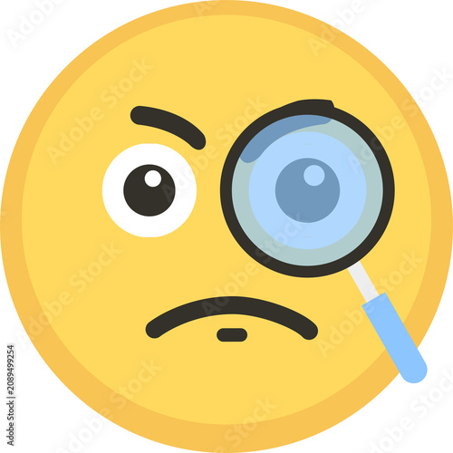 Картината върху платно Yellow face displays intense scrutiny with raised eyebrow, focused gaze through magnifying glass, conveying investigation