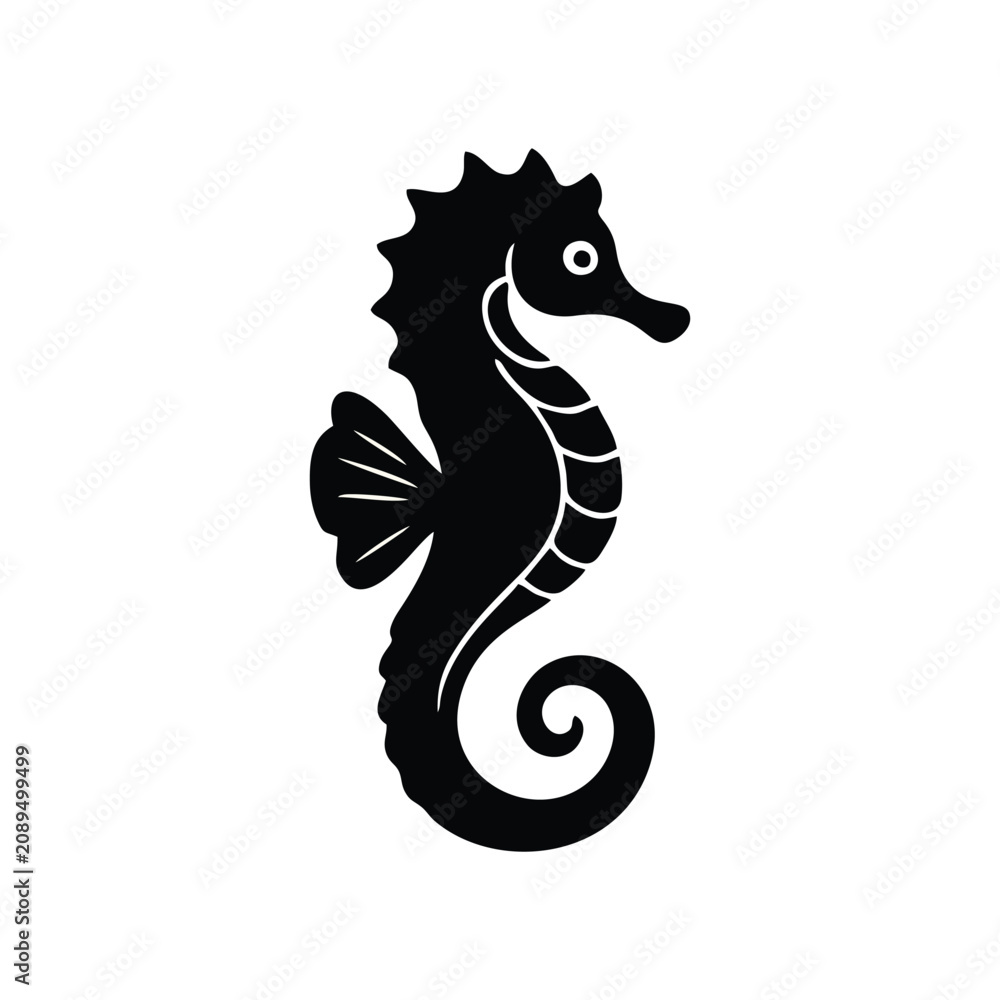 Fototapeta premium Black Seahorse Silhouette Icon Isolated on White Background
