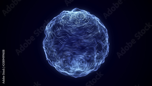 Abstract sci-fi sphere with particles. Technology network connection on world. Futuristic illustration. Global digital connections ai. 3D wireframe geometric sphere. 3D rendering.