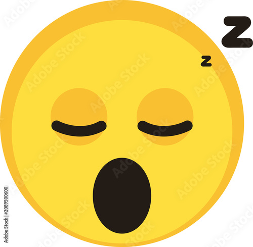 Quadro su tela Yellow face depicts sleepiness with closed eyes, open mouth, floating zzz symbols representing restfulness