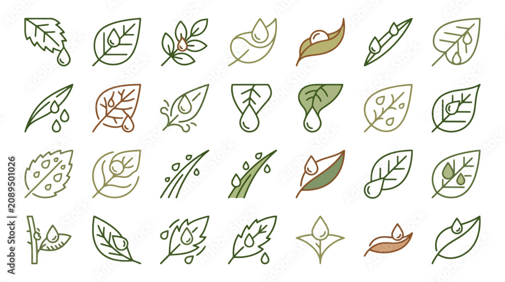 Fototapeta premium Vector Icons Collection Of Hand Drawn Green Leaf Illustrations Various Shapes. EPS Editable