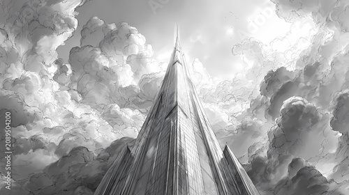 Crisp B&W Building Illustration Hand-Rendered Elevation
