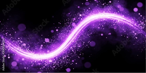 A luminous purple wavy line with sparkling particles on a dark background, creating a magical and futuristic aura.