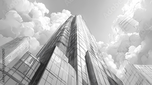 Fine-Line Architectural Ink Drawing Hand-Rendered Elevation