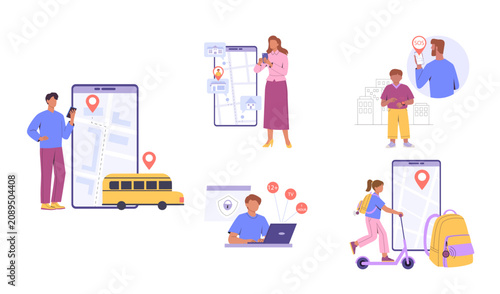 Location and Delivery Service Collection Flat Vector Illustration