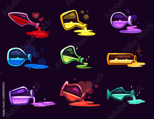 Colorful Magic Potion Bottles Collection Fantasy Game Assets