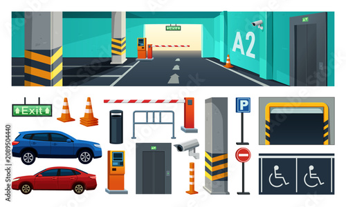 Underground Parking Garage Collection Isometric Clipart Bundle