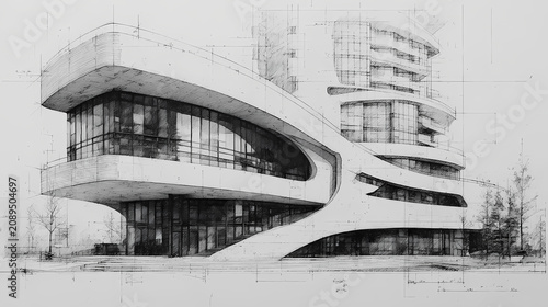 Elegant Hand-Drawn Building Design Classical Facade Detail