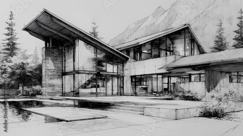 Elegant Pencil Architecture Study Blueprint Art Composition