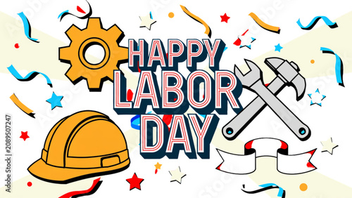 Bild auf Leinwand Happy labor day celebration with hotdog and party decorations Vector