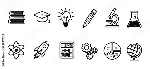 Educational icons isolated on transparent background