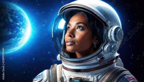 A determined astronaut gazes at Earth from the cosmos.
