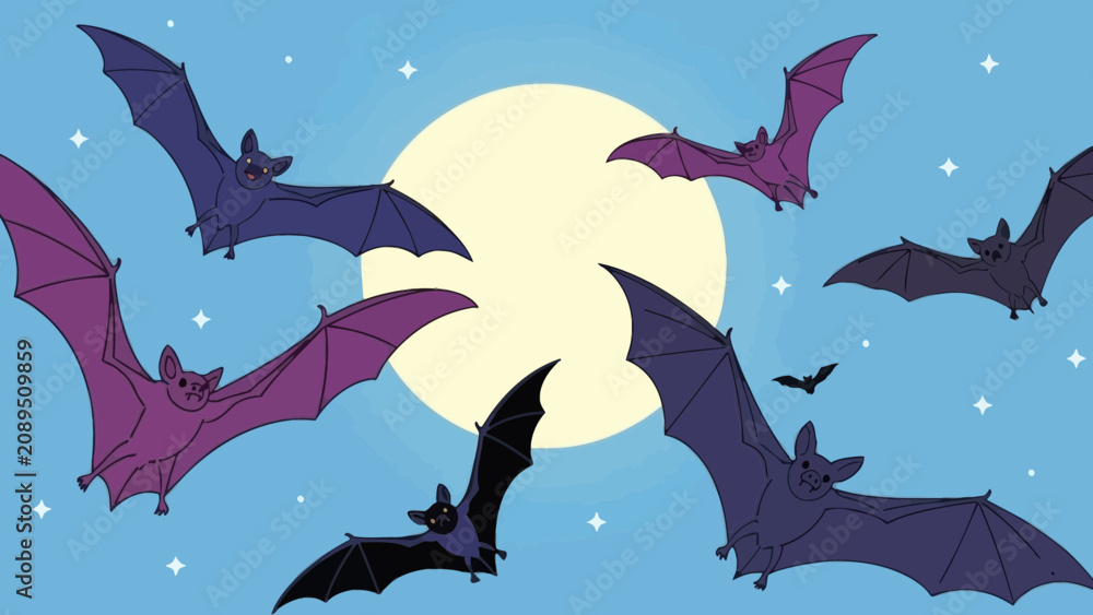 Fototapeta premium Bats Flying Under a Full Moon Sky