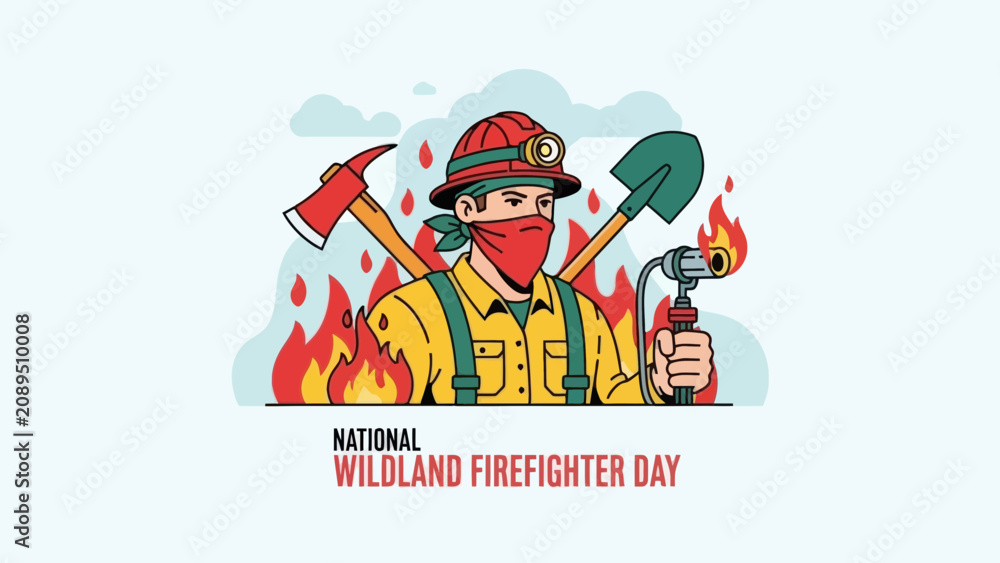 Fototapeta premium Brave Wildland Firefighter Ready for Duty with Tools