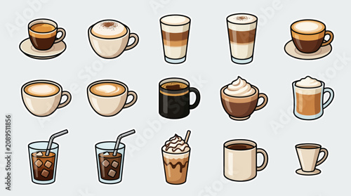 Cuadro en lienzo Assortment of hot and cold coffee drinks