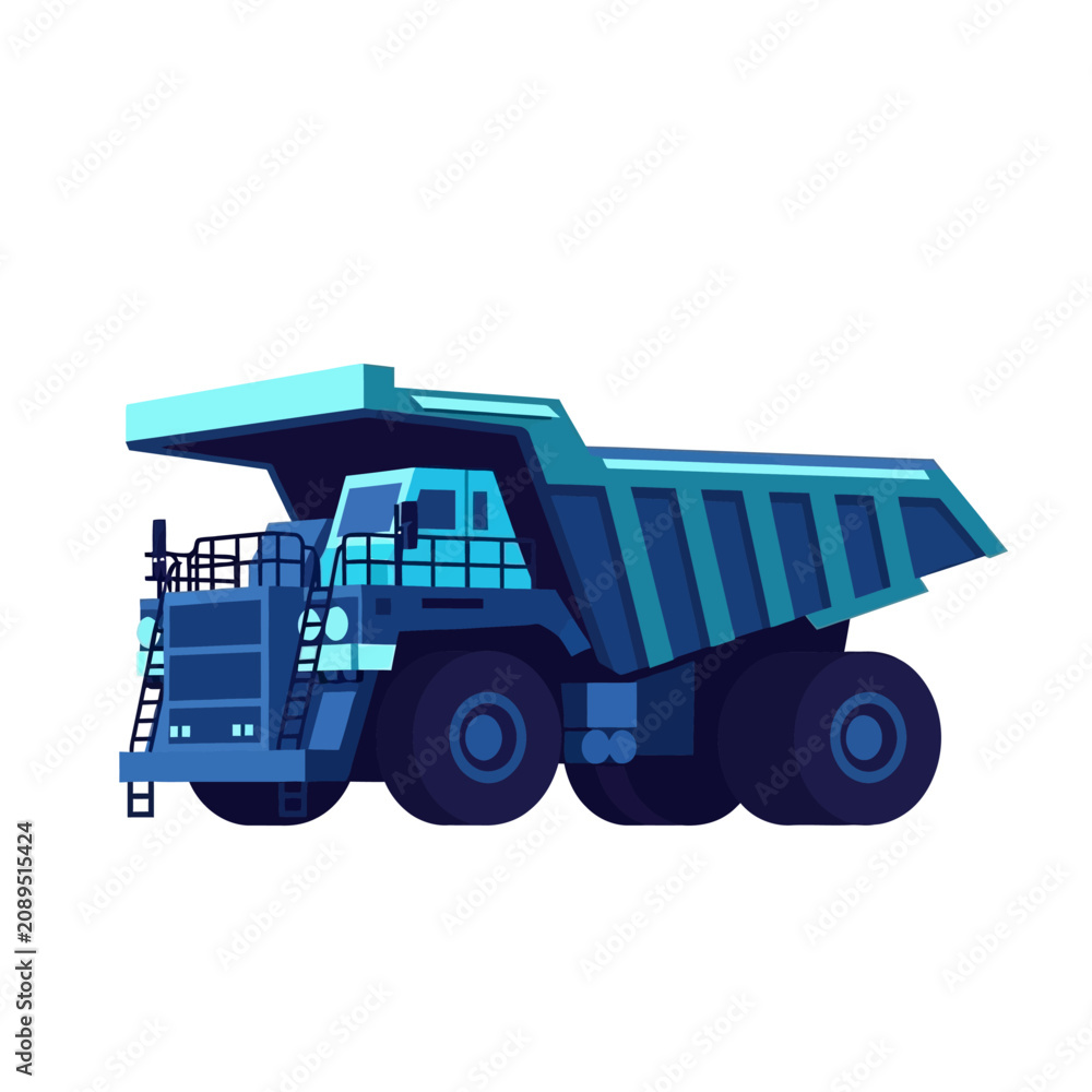 Fototapeta premium A stylized blue mining dump truck isolated against a white background