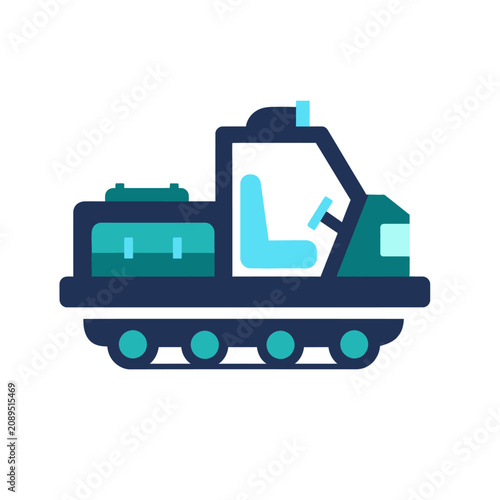 Fotografie A stylized flatdesign icon of a blue and teal snowcat vehicle with tanklike trac