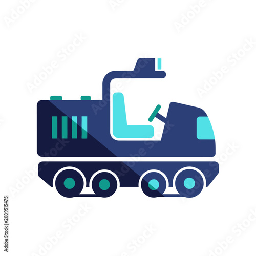 Cuadro en lienzo A stylized dark blue and cyan icon of an industrial vehicle or snowcat with four